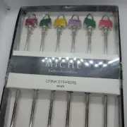 Miche Purse DRINK STIRRERS Set of 6 - Painted Enamel Swizzle Sticks RARE NIP