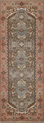 Handmade Traditional Runner Rug 3x8 Ft Geometric Gray Wool Carpet for Hallway