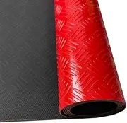 Garage Rubber Flooring Roll Embossed Diamond, Waterproof Rubber Flooring Mat for Gym/Warehouse/Under Car Trailer, 2 3 5 6 7 8 10 11 13 15 Ft(Red,1.8 x 4.6 Meter/5.9 x