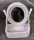 Vintage Table Top White Wicker Vanity Mirror with Shelf Hand Woven NIB