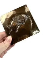 Vintage Armadillo Metallic Tile Ceramic Handmade Copper Bronze Color Shiny 4"x4"