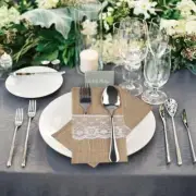 10 pcs 4x8" Natural Burlap and Lace Napkin Holders Favors Tableware Menu Wedding