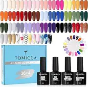 TOMICCA 40 PCS Gel Nail Polish Set 36 Colors Gel Polish with Glossy & Matte Top Coat Base Coat Blooming Gel Starter Kit Soak Off UV Gel Nail Kit Nail Art DIY Manicure Suit for All Seasons
