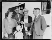 Jockey Billy Elliot family shaking hands a man, NSW, 28 January 1932 Old Photo