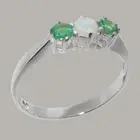 10k White Gold Natural Opal & Emerald Womens Trilogy Ring - Sizes 4 to 12
