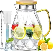 [Axim] Glass Pitcher with Lid,Hot/Cold Water Pitcher Jug,Iced Tea Pitcher for Fridge,Glass Water Carafe with Lid,Drink Pitcher for Juice (74oz/2200ml)