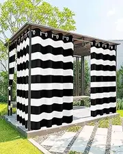 SELINGY Black White Stripes Modern Outdoor Curtains for Patio Waterproof Grommet Indoor/Outdoor Drapes Sun Shades Light Filtering Privacy Outside Curtains for Porch,Gazebo,Pergola, 54x84 Inch