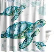 Final Friday Beach Nautical Sea Turtle Theme Fabric Shower Curtain Sets Ocean Family Bathroom Decor with Hooks Waterproof Washable 72 x 80 inches White Blue and Green