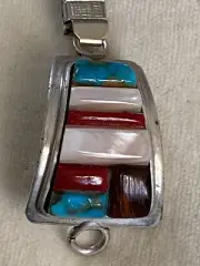 Harry Bert Stamped Sterling Silver Coral Turquoise MOP Watch Tips/Band