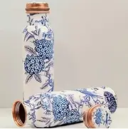 900 ML Decent Design Copper Bottle Water with Lid Perfect Ayurvedic Copper Vessel for Sports, Fitness, Yoga Leak Proof 900 ML (White -01)