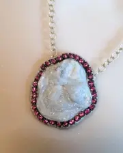 Gorgeous White chalcedony rosette druzy and hot pink crystal necklace