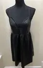 NWT Leith Black Spaghetti Strap Vegan Leather Dress Women's Size MEDIUM