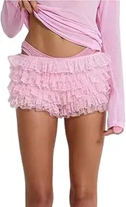 [Yiulangde] Women Lace Pumpkin Shorts Y2k Fairy Lolita Bloomers Ruffle Boxer Bloomer Shorts Cute Pettipants Festival Boy Shorts
