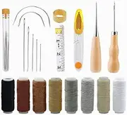 29 Pcs Leather Sewing Kit,Leather Craft Tool Kit Include Leather Hand Sewing Needles, Canvas Thread and Needles, Sewing Awl, Tape Measure, Scissors Leather Craft Tool Set for DIY Leather Repair