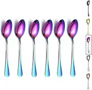 Kyraton Rainbow Teaspoons, 6 Pieces 14cm Stainless Steel Tea Spoons with Colorful Titanium Plating, Ice Cream Spoons, Dessert Spoons, Coffee Spoons, Golden Spoons Silverware Pack of 6