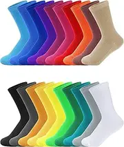 [Yaomiao] 20 Pairs Boys Solid Dress Socks Colorful Crew Socks Long Socks for Boy Casual Lightweight Cotton Athletic Socks Breathable Socks for Boys Girls, Multicolored, Medium-Large