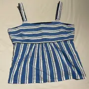 Boden Womens Blue White Sleeveless Square Neck Camisole Top Size 16