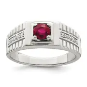 Sterling Silver Rhodium-plated Men's African Ruby and White Topaz Ring Size 10