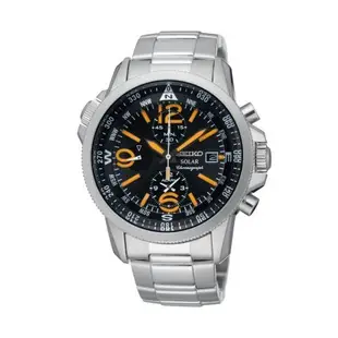 【金台鐘錶】SEIKO 精工SSC077P1   黑橘面盤 計時碼表 環保光動能 石英錶