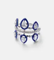 [Kamyen] Kamyen Tulip 18kt white gold pinky ring with diamonds and enamel K silver