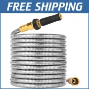Portable 100 FT Expandable Water Hose - Stainless Steel, Kink-Resistant Design