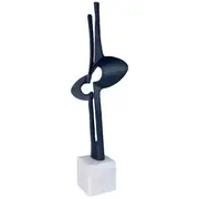 Handcrafted Twin Aluminium Iron Sculpture Modern Abstract Art on Marble Base NEW