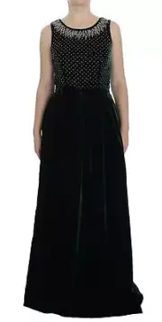 Dolce&Gabbana Women Green Dress Viscose Crystals Velvet Zip Maxi A-Line Bodycon