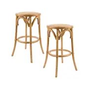 Aster 2pc Round Bar Stools Dining Stool Chair Solid Birch Timber Rattan Seat Oak