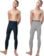 [DEVOPS] 2 Pack Youth & Boys Thermal Compression Baselayer Sport Tights Fleece Lined Pants & Long Sleeve Top