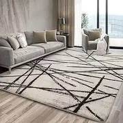 Leesentec Area Rugs Soft Modern Rug Carpet Geometric Stripe Rug Non Slip Rug for Bedroom Living Room Floor Mat Runner Rug (Beige, 200 * 250cm)