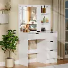 Modern Dressing Table With Drawers LED Blub Mirror Set Makeup Desk Vanity Table