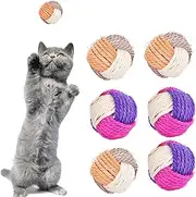 CENZICOM 6Pcs Cat Toy Sisal Ball Pet Scratching Ball Chew Eco-Friendly Toy Pets Interactive Toy Bite and Wear Resistant(Random Color)