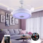 42“ Ceiling Fan w/LED Light Kit and Bluetooth Speaker 7-color Dimming Mute Lamps