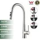 Kitchen Sink Mixer Tap Brushed Stainless Steel Pull Out 3-Mode Spray Head Swivel