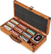 Foster & Rye Poker Sets with Case - Poker Kit in Wooden Box Includes Two Card Decks, Two Dice, Poker Chips and Storage Box