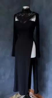 Ann Demeulemeester Black Long Sleeve Jersey High Slit Dress 8 NWTs