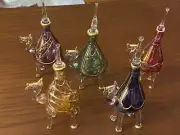 Set of 5 Mouth blown EGYPTIAN PERFUME BOTTLES Pyrex Glass CAMEL Shape 5.2"