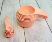 Tupperware Measuring Mates Nesting Cups & Spoons Set Salmon Pink