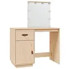 Solid Wood Pine Dressing Table with LED Makeup Vanity Desk Mirror Table vidaXL