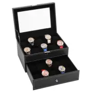 NEW Watch Box 20 Mens Case Glass Top Display Organizer Lockable Black ---