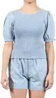 MAUBY Puff Sleeve Smocked Poplin Top In LIGHT BLUE RV$74 SIZE 3X