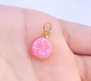 Opal charm -18K Solid Gold Handmade 10x10 MM Australian Opal Charm Pendant
