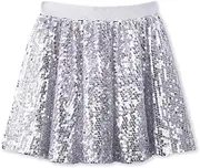 [WELAKEN] Sequin Skirt for Girls Kids Elastic Waist A-Line Sparlky Mini Skirt with Lining