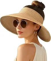 [Rosoz] Summer Straw Beach Sun Visor Ponytail Hats for Women Foldable Floppy