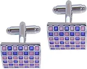 [Generic] Bassin and Brown Mens Curved Checkerboard Enamel Cufflinks - Lilac/Purple/Silver