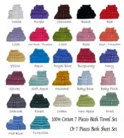 7 Pieces 100% Cotton Extra Large Bath Towel Set 30 Colors Choice