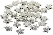 Prettyia 100 Pieces Vintage Tibetan Silver Plated Animal Turtle Charm Beads Spacer Jewelry Findings Parts for Jewelry Making Bracelet Necklace Pendant
