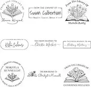 Generic from The Library of Self-Inking Stamps & Embossers, Floral Book Stamp Personalized, Custom Book Embosser, Ex Libris, Black