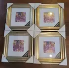 Set Of 4 9 X 9 Gold Frames With White Matting Matted To 5x5 New