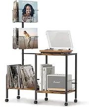 Rotating Record Player Stand, Vinyl Record Storage, Turntable Stand with Record Storage Up to 200 Vinyl Albums